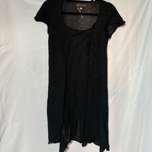 DESIGN B 100% Linen Black Crotchet Short Sleeve Dress Swim Cover Up Size S